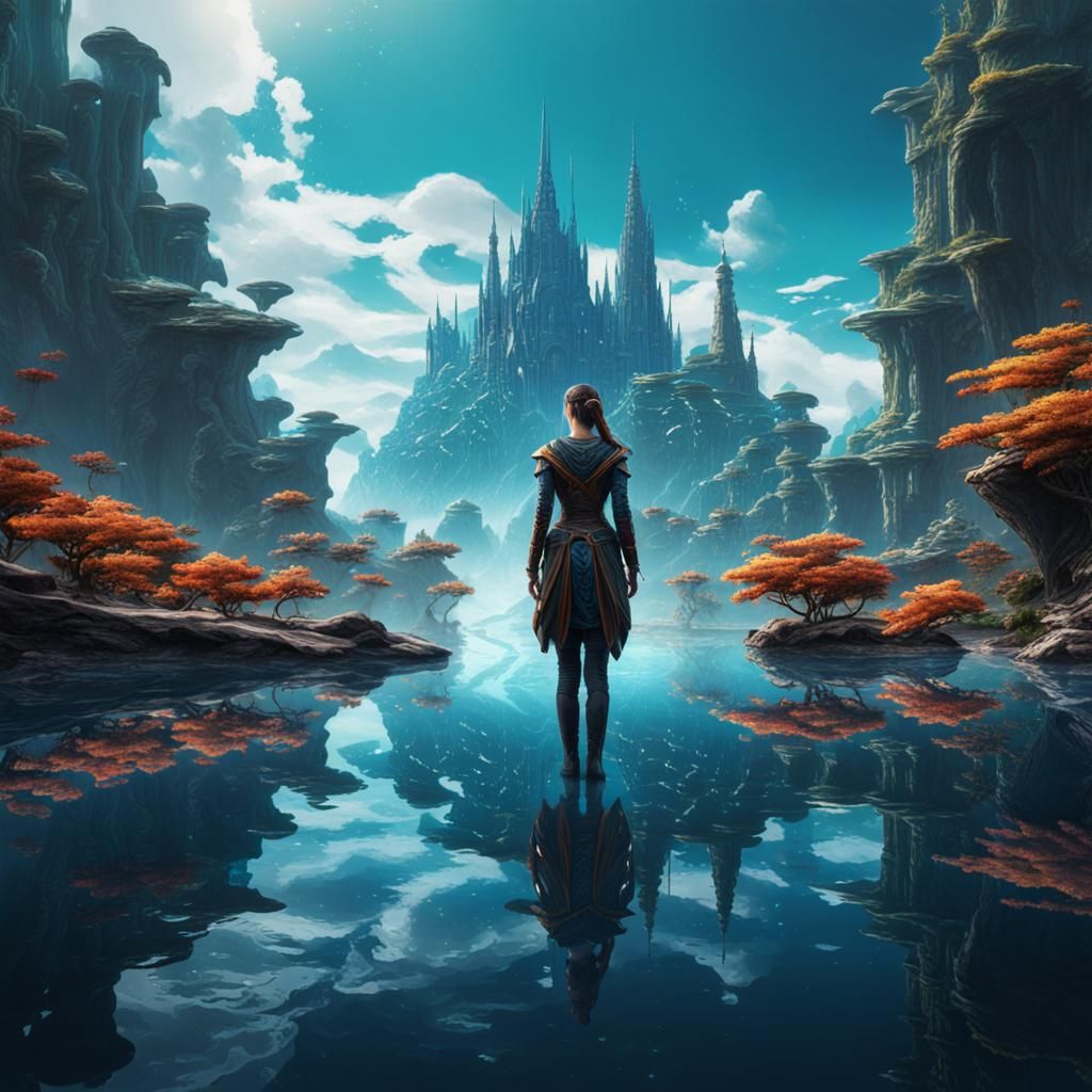 Girl's Future Reflected: Detailed Matte Painting