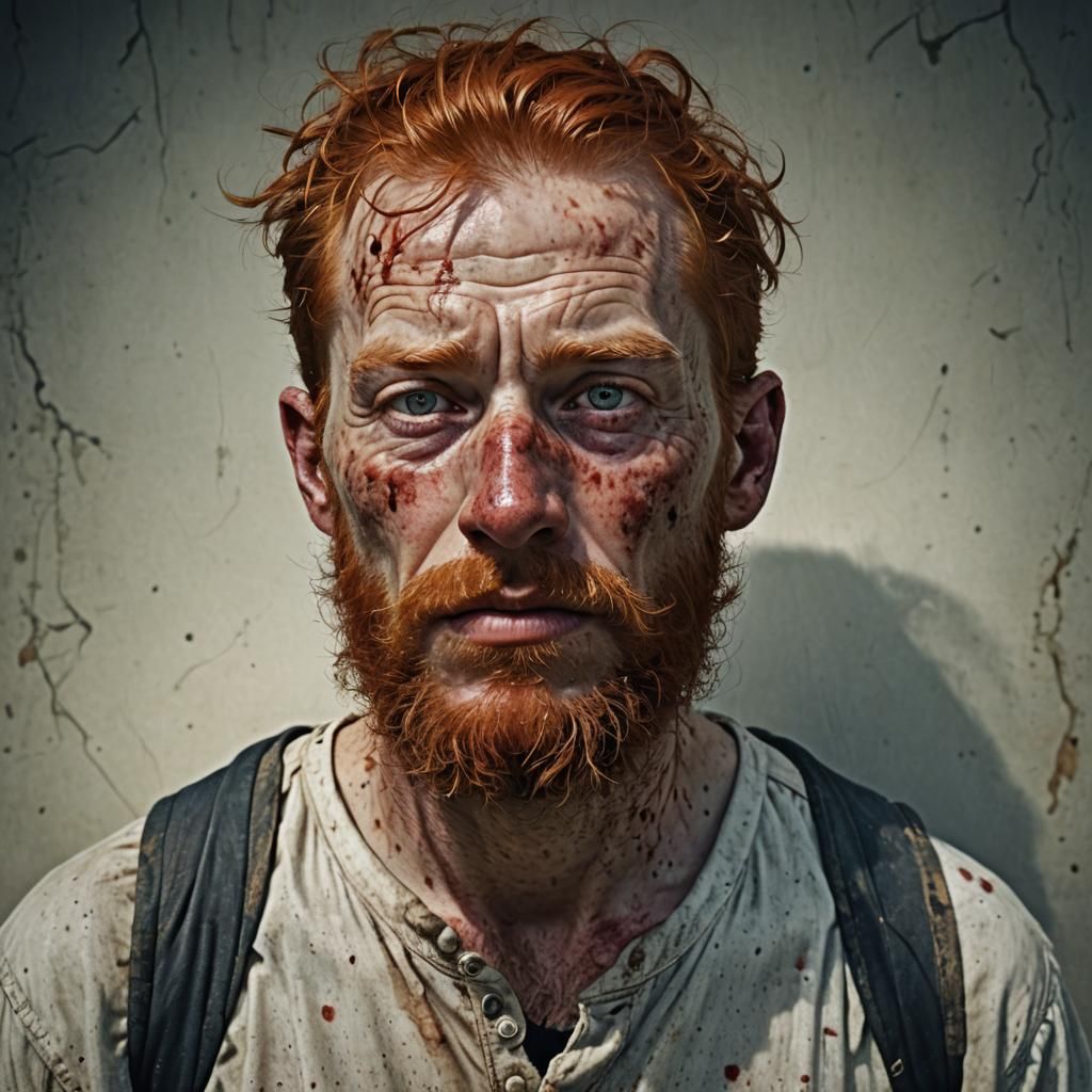 Damaged Man's Portrait in Hyper-Realistic Style