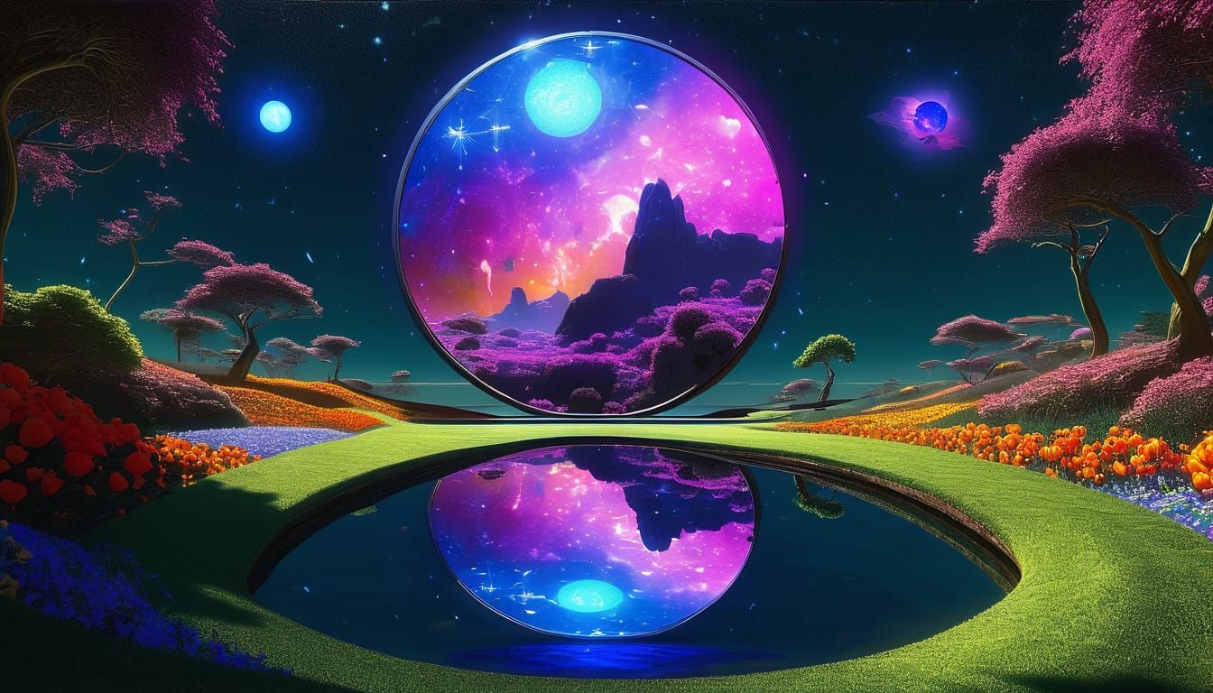 view through large portals of galactic ark fleet beautiful e...