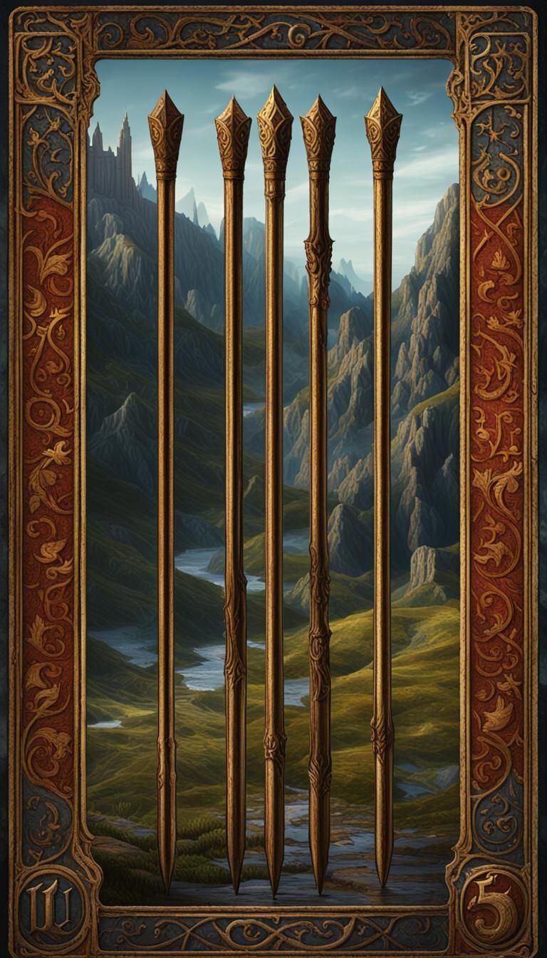 Five of Wands Tarot Card in Medieval Style