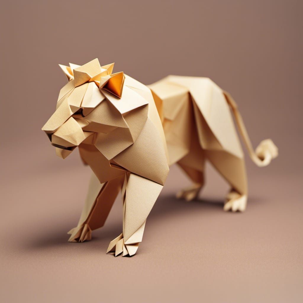 Intricate Origami Lion Papercraft Sculpture