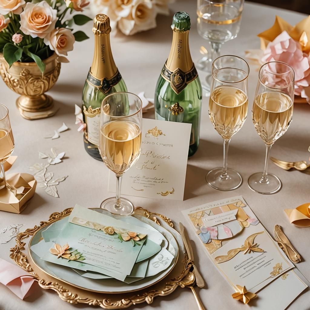 Whimsical Watercolor Invitation with Champagne and Origami