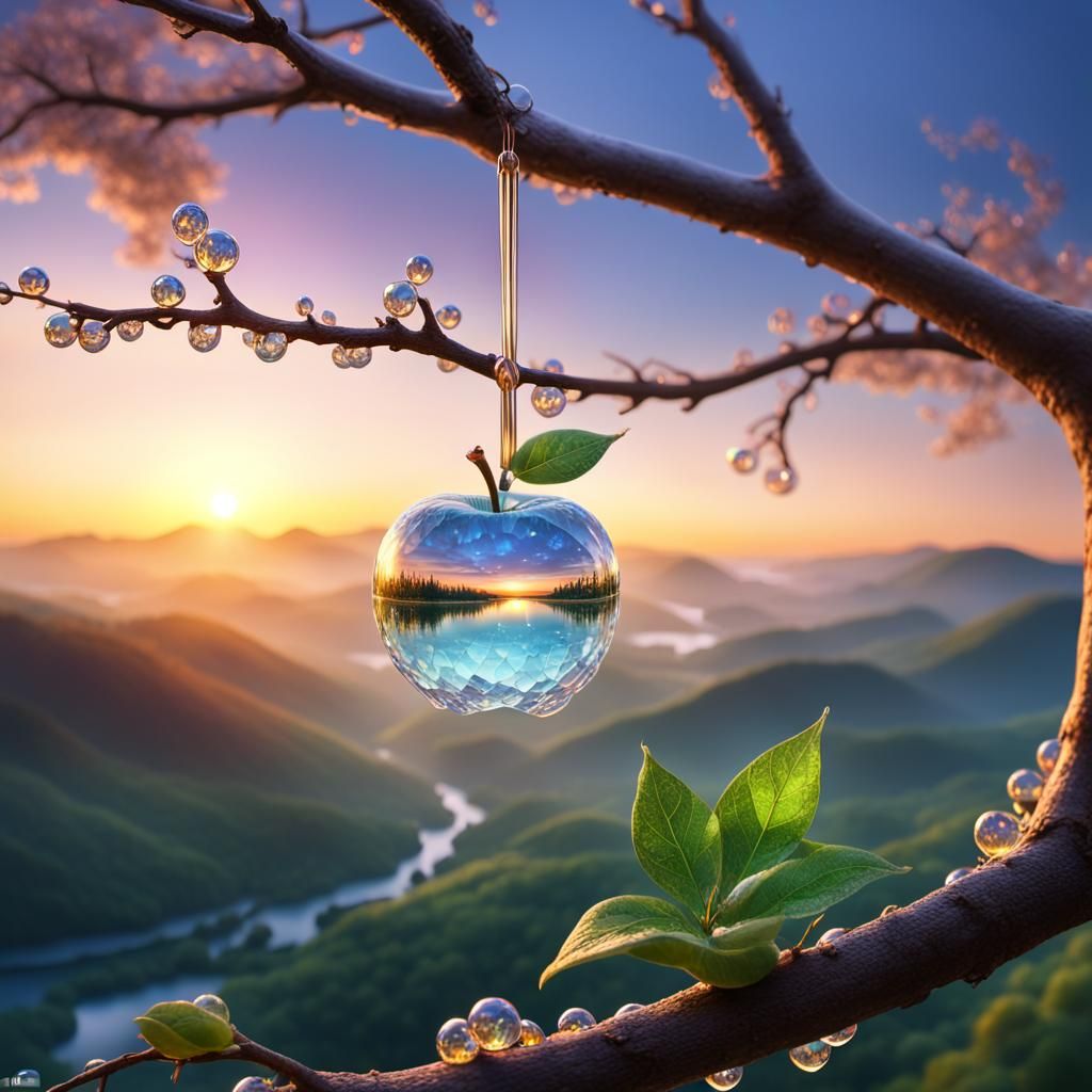 Diamond Apple at Dawn with Bioluminescent Starry Core