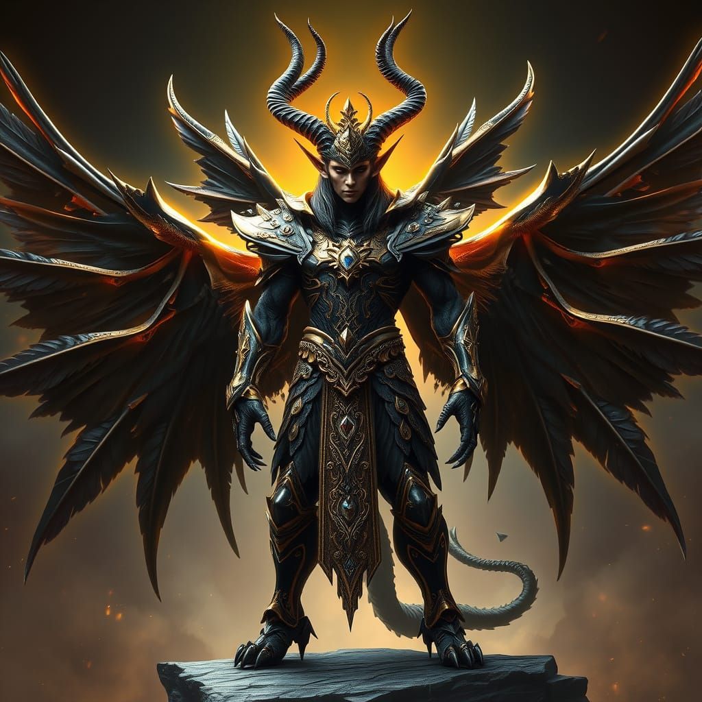 Dark Elf Demon Lord in Regal Black and Gold Armor