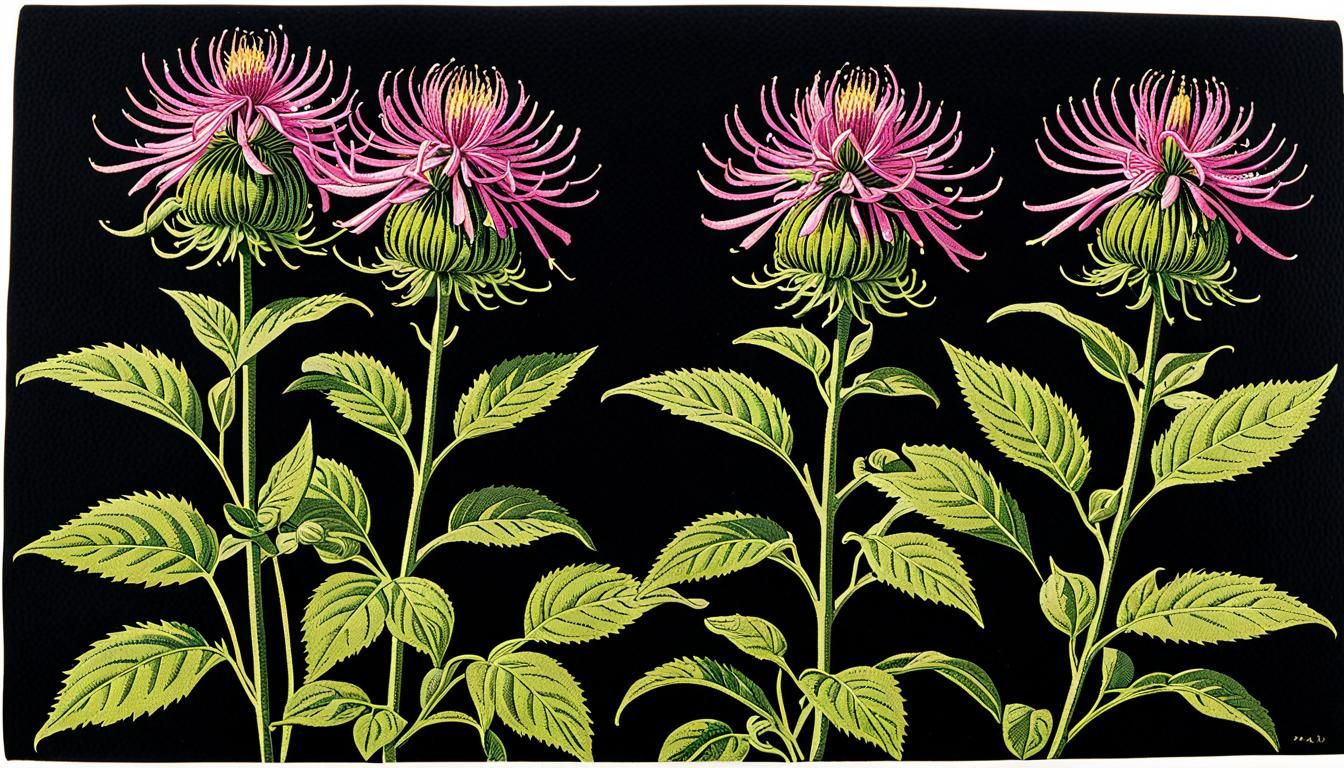 Monarda Fistulosa: A Detailed Woodcut Print