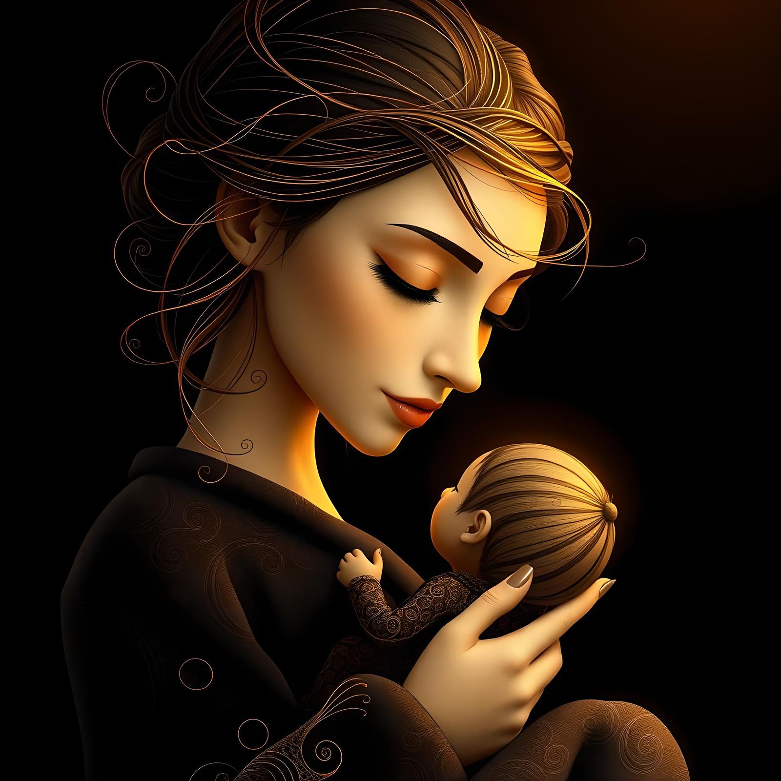Abstract Fractal Portrait of Mother and Child