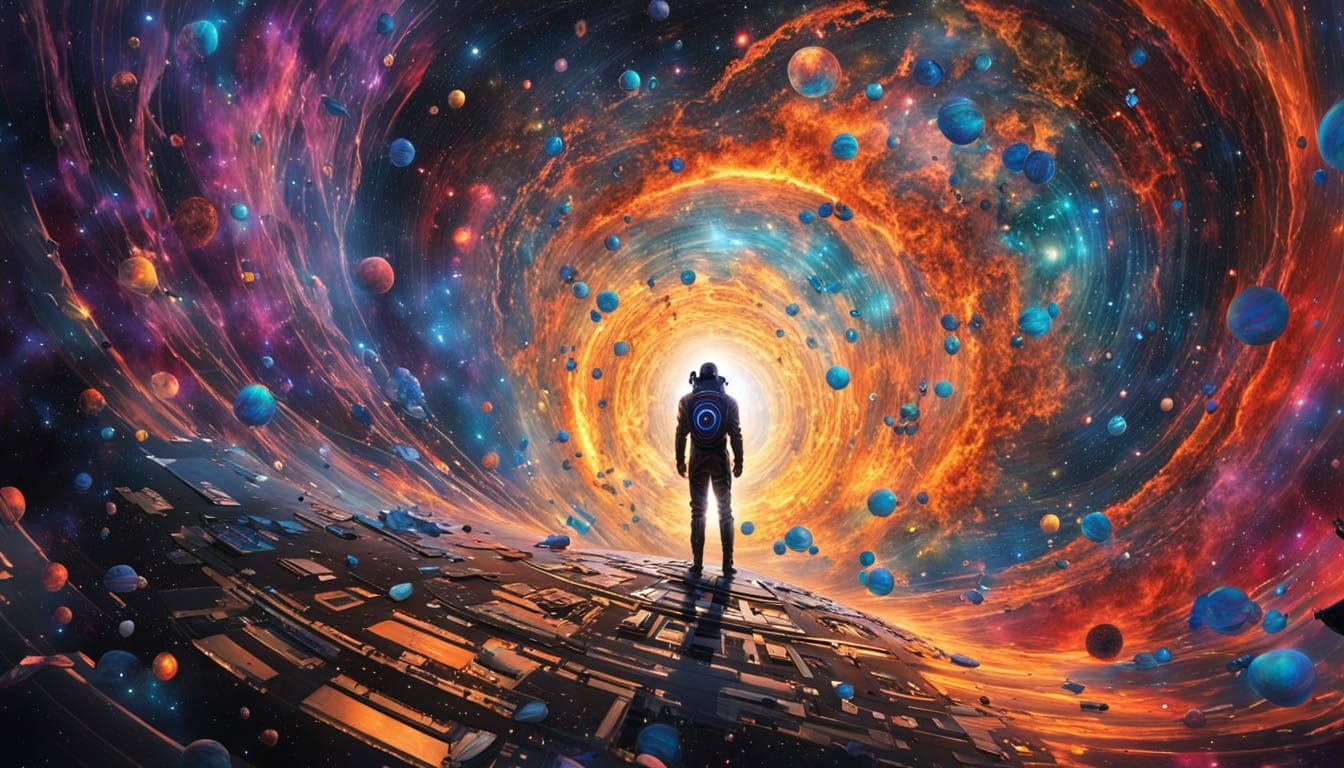 Human Figure Stands at Edge of Black Hole, Year 5054