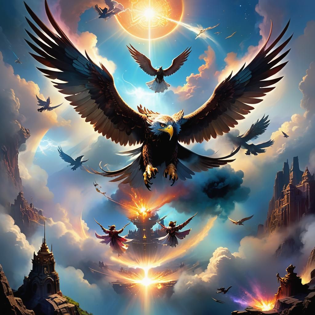 Winged Sky People Descending: Detailed Concept Art