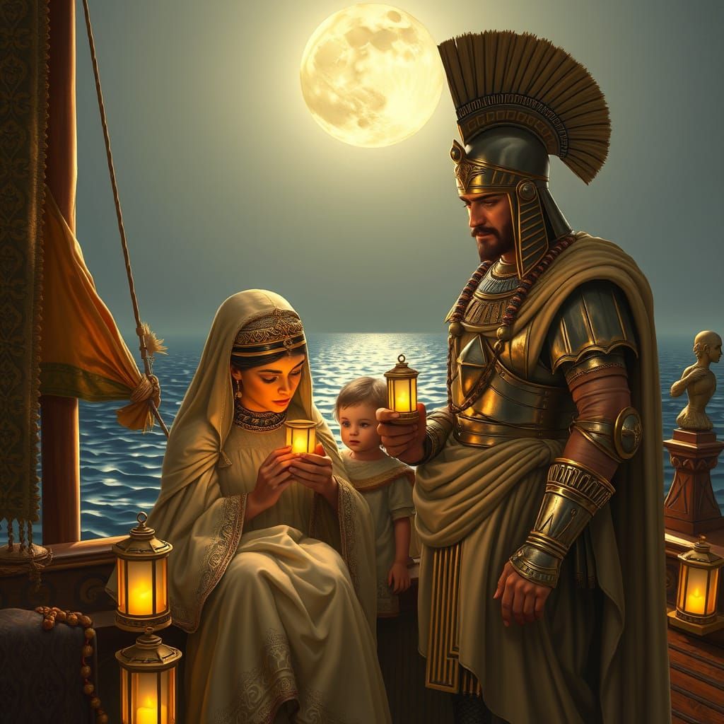 Egyptian Queen in Moonlit Boat Scene