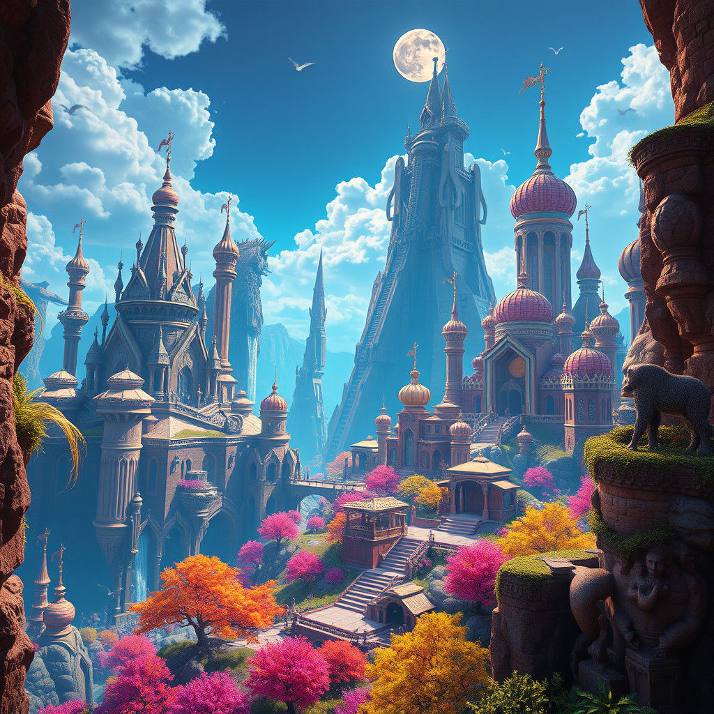 Fantastical Landscape with Intricate Architecture