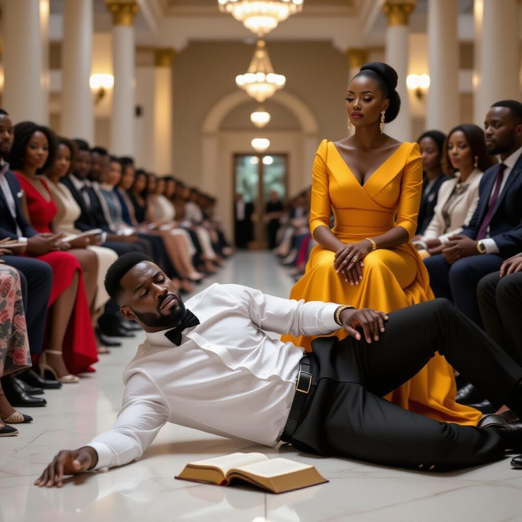 Dramatic Scene of Man Falling, Bible Slipping