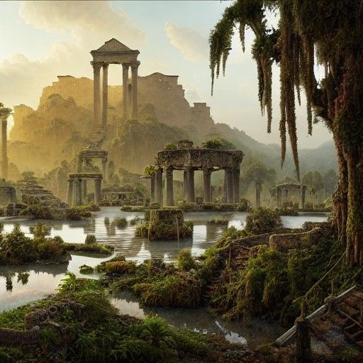 Epic Flooded Ruined Cityscape Digital Painting