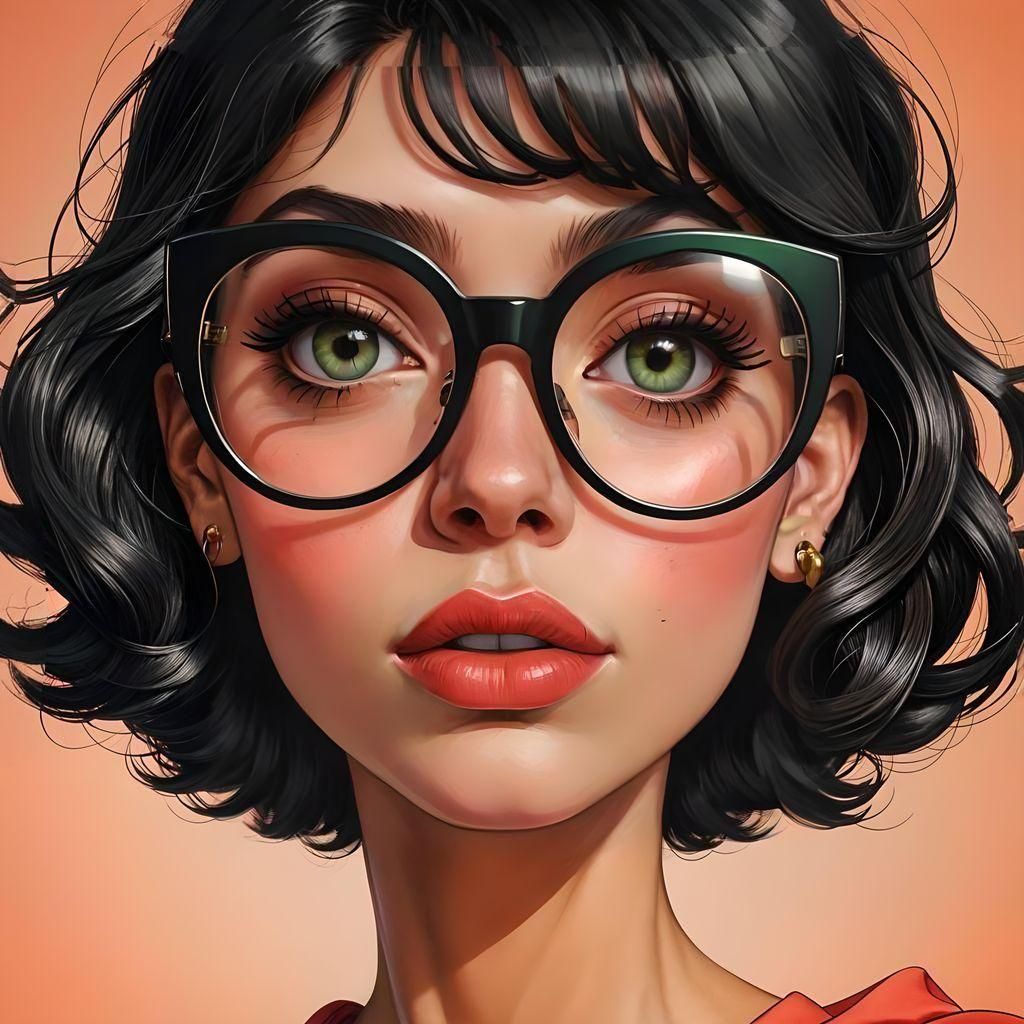 Cartoon Portrait of a Woman with Round Glasses
