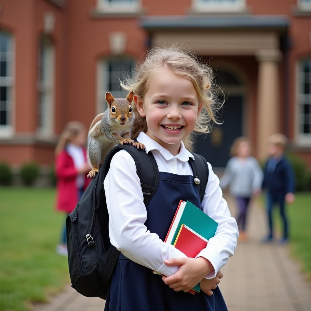 Girl with Squirrel at School, Canon EOS DSLR