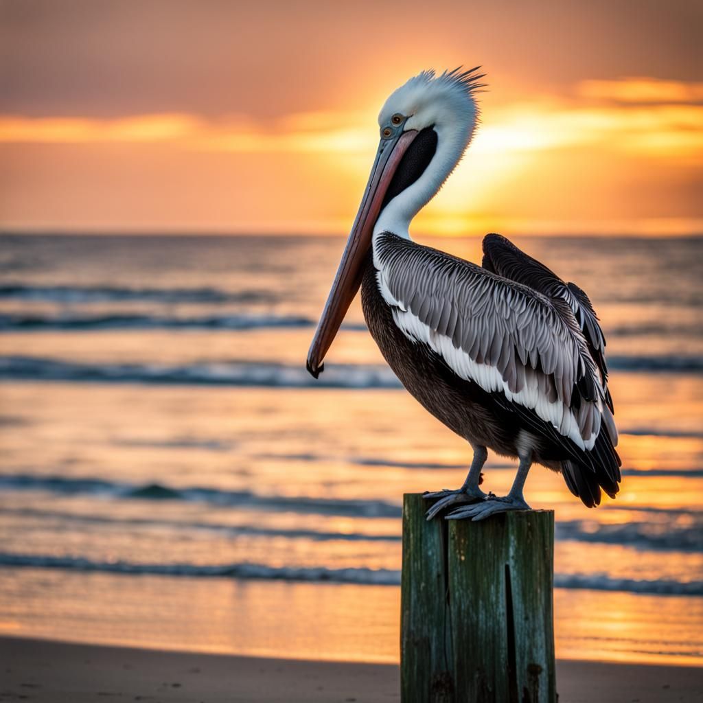 Pelican Perched at Sunset Beach