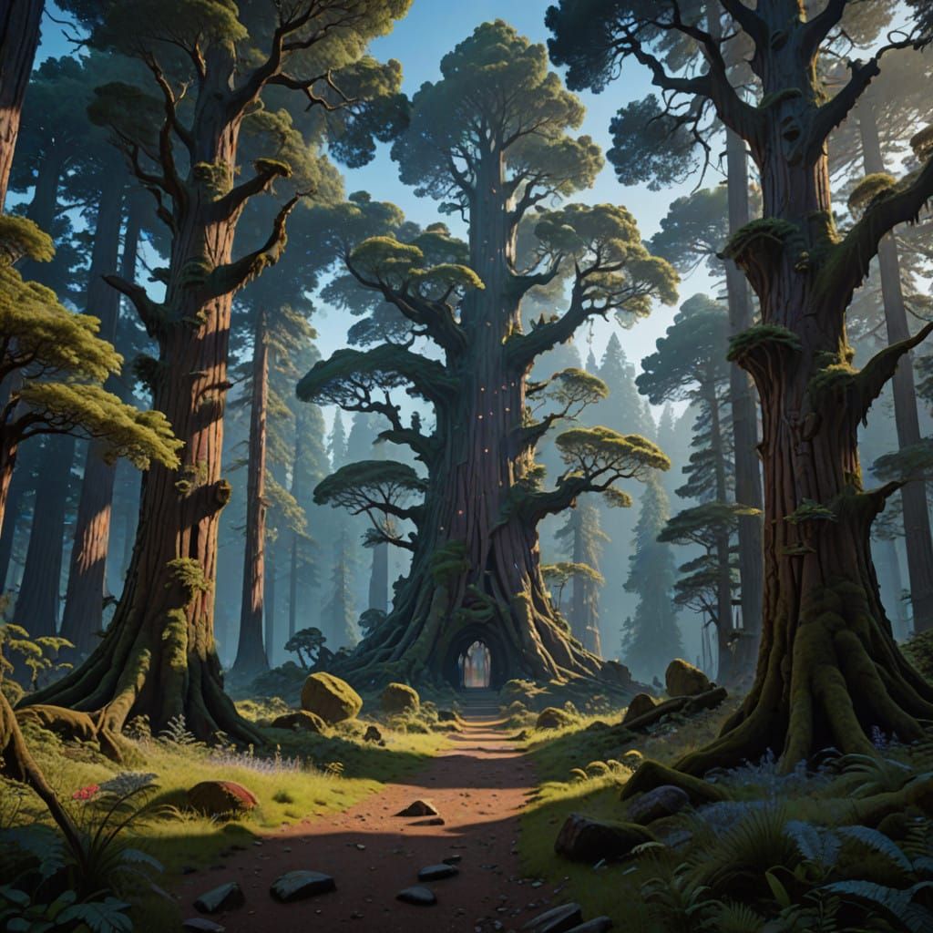 Ancient Redwood Forest in Mystical Twilight