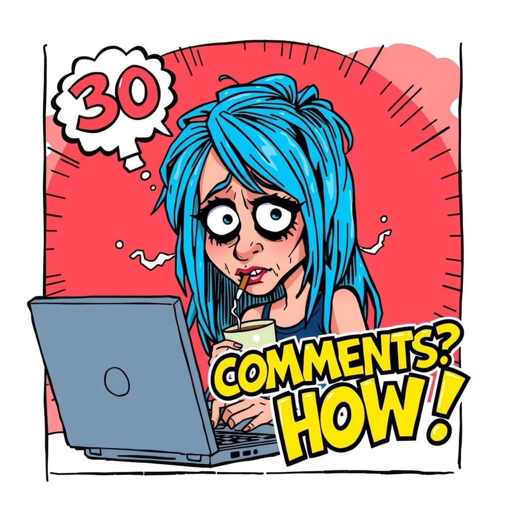 Exasperated Crumb-Inspired Cartoon Woman Smokes and Sips Cof...