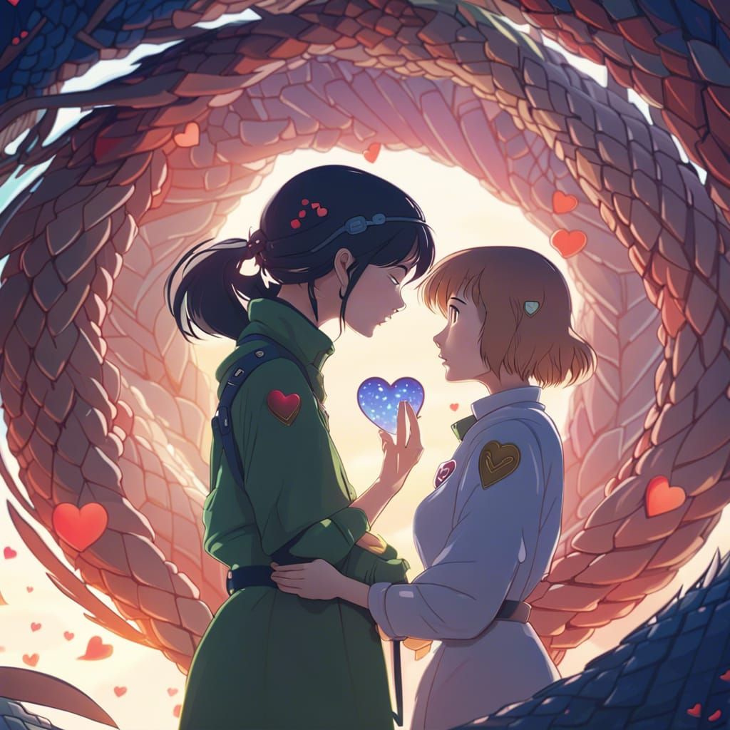 Romantic Anime Women with Cobra and Halo