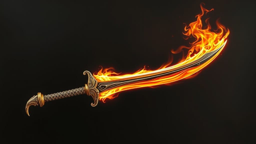 Surreal Flaming Sword in Stark Illumination