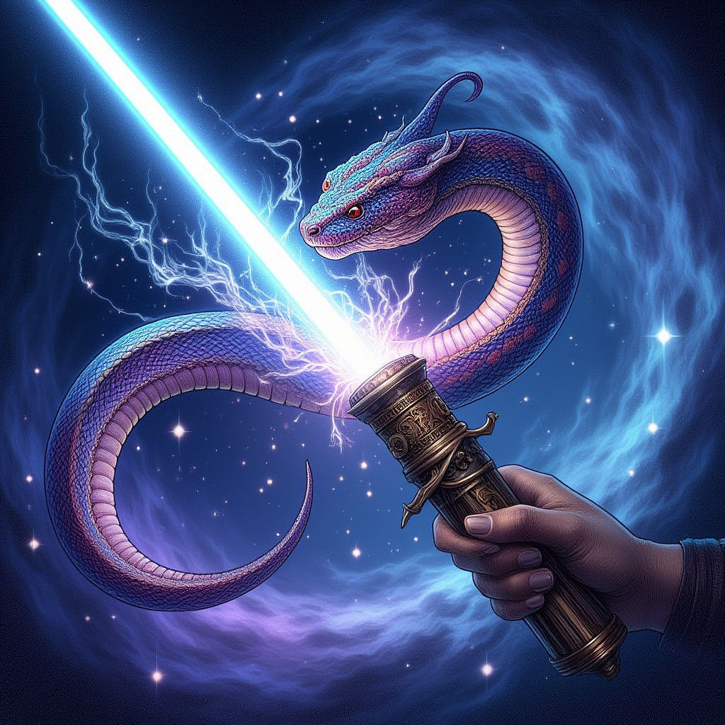 Serpent Emerges from Lightsaber Handle