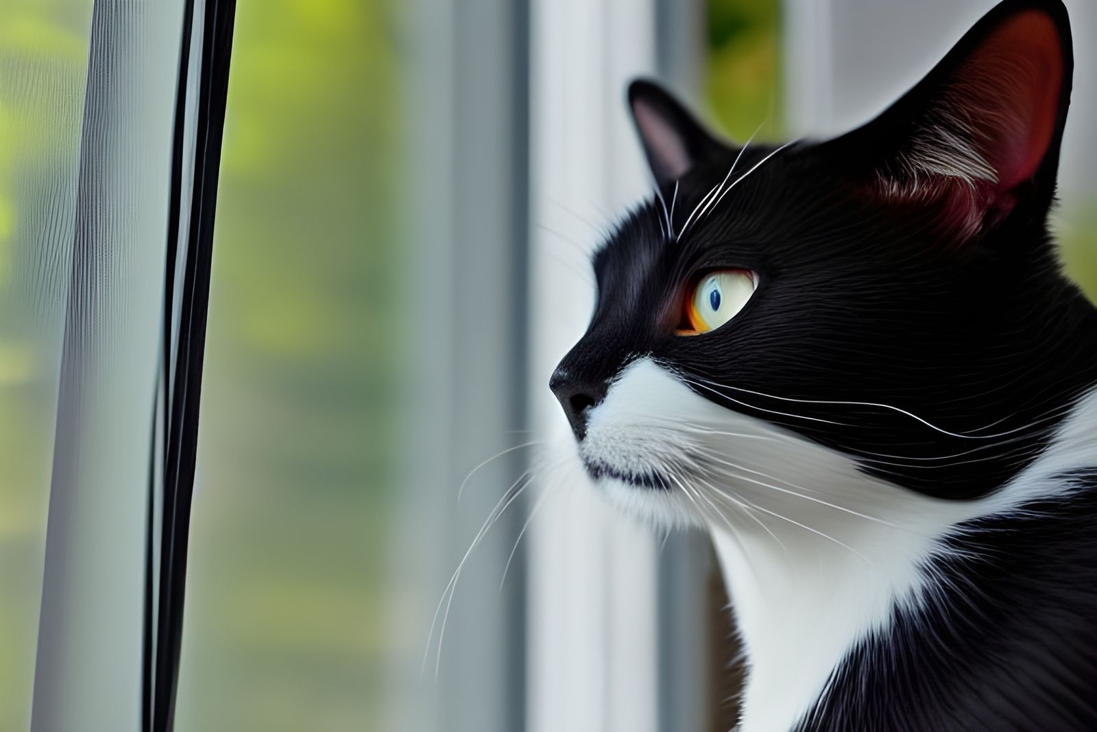 Tuxedo Cat Longing for Spring Day: Photorealistic Portrait