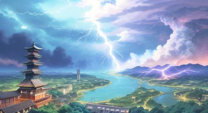 Earth Day Lightning Strike in Ghibli Anime Style