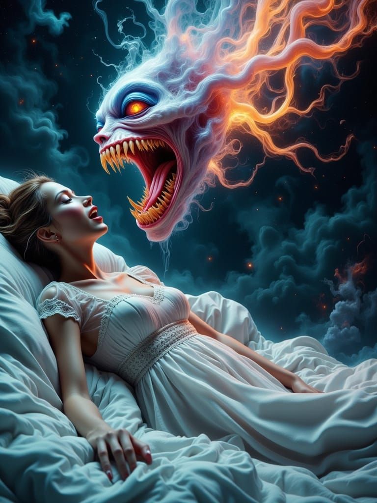 Woman Terrorized by Alien Creature in Pop Art Style