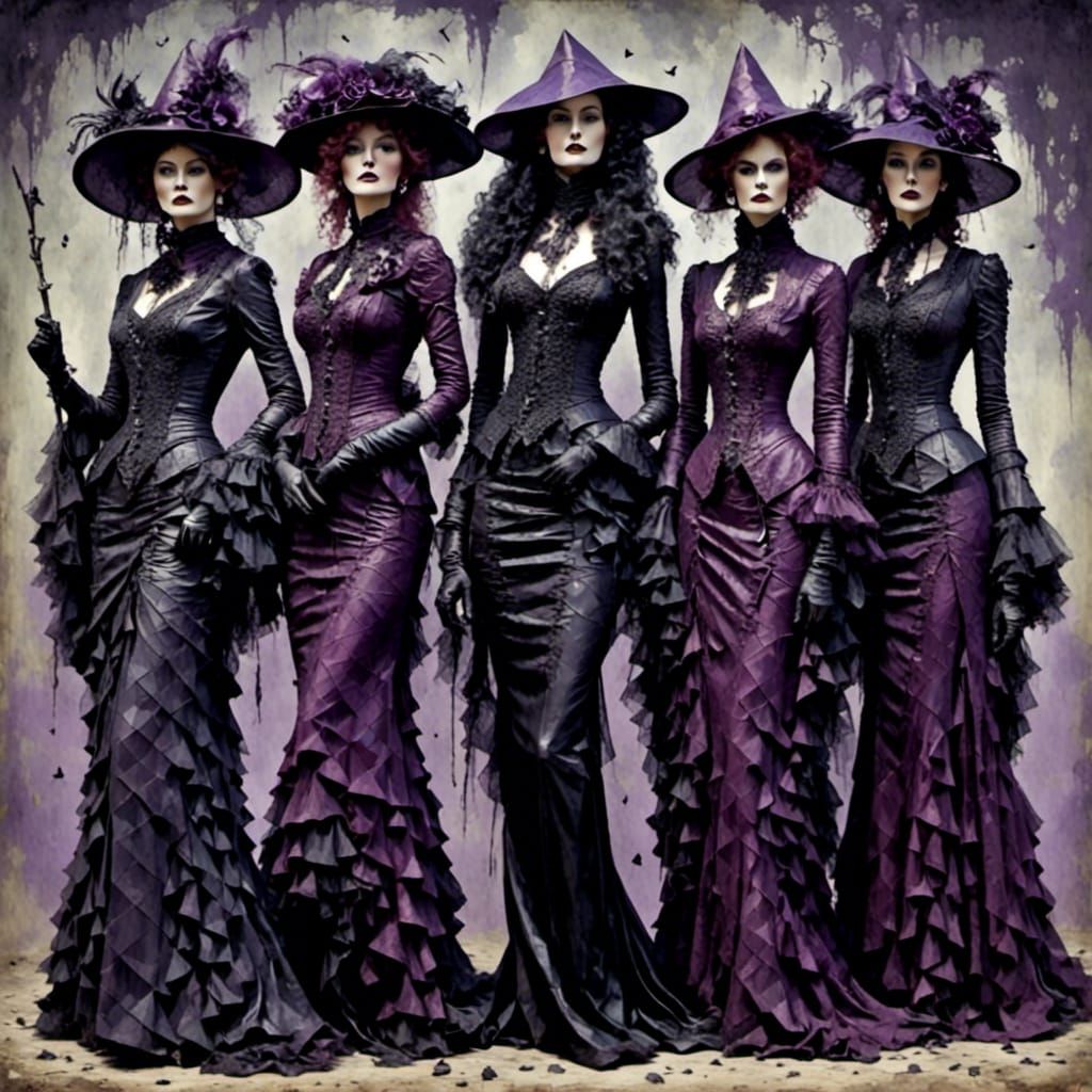 Mysterious Ladies in Plum and Purple Triangles