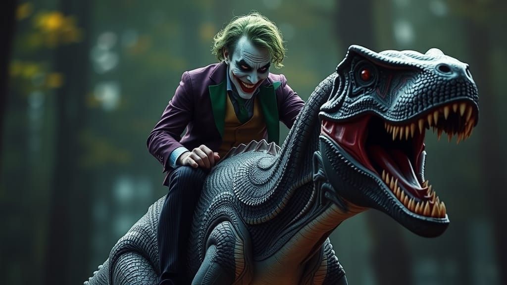 The Joker Rides a Dinosaur: Hyperrealistic Photography