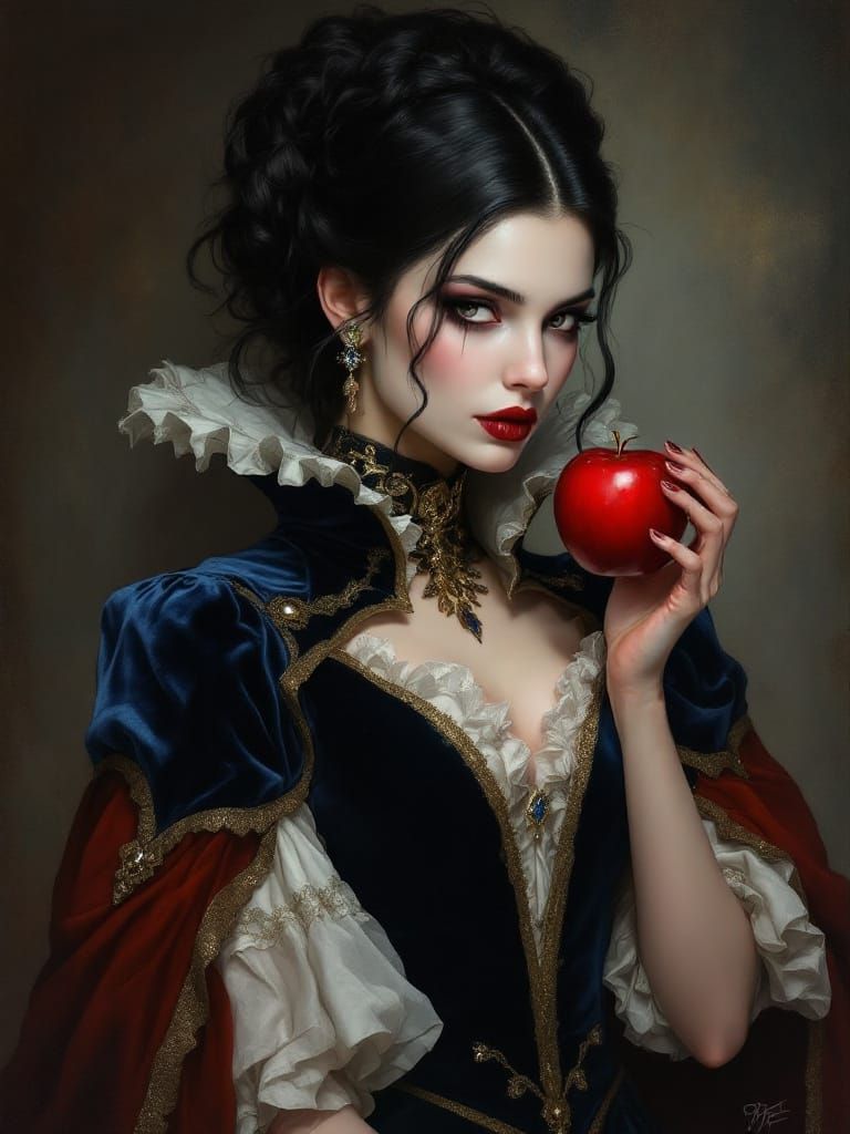 Sinister Queen with Apple in Enchanted Forest