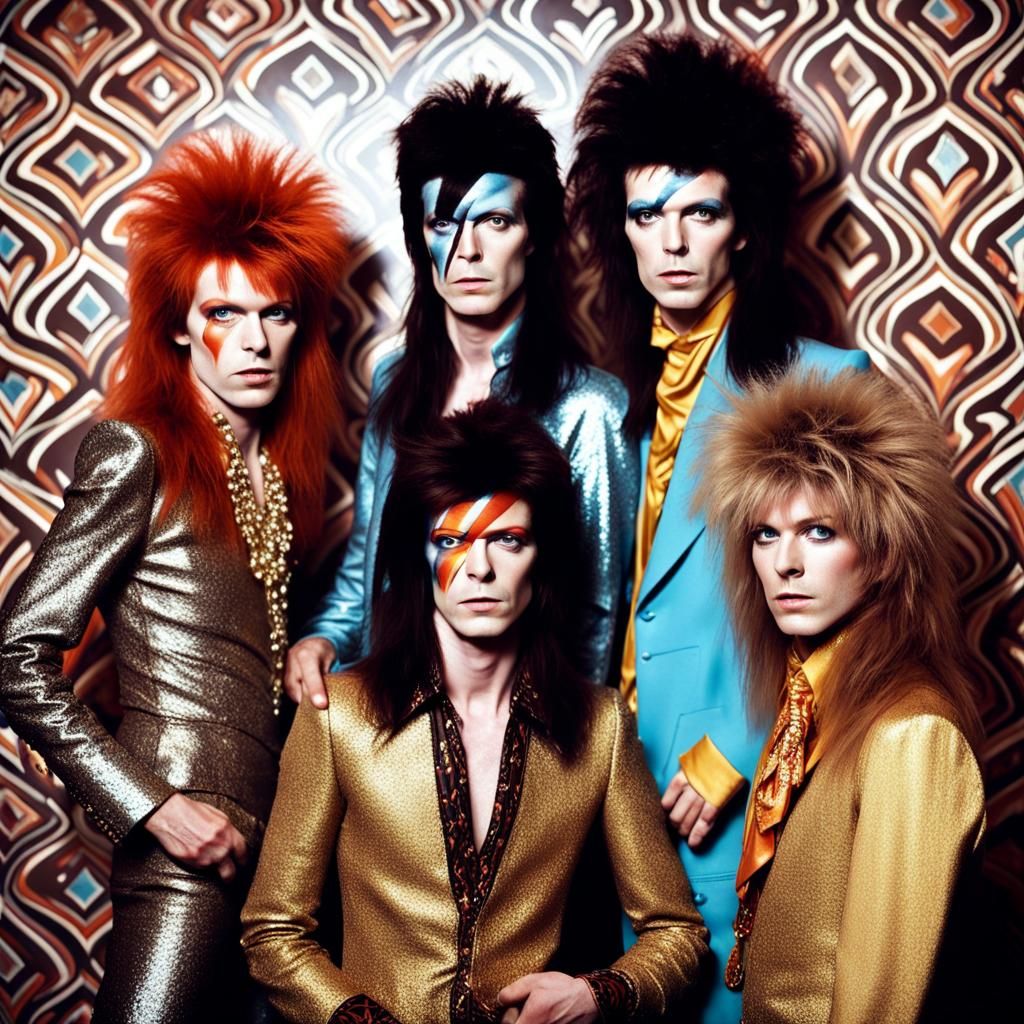 Glam Rock Band Posing in 1970s Style