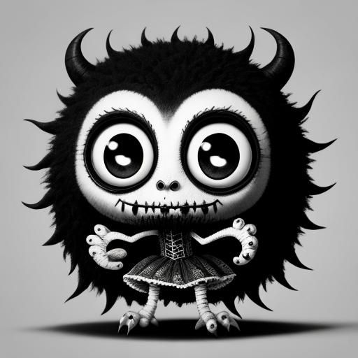 Cute Cartoon Monster in Tim Burton Style