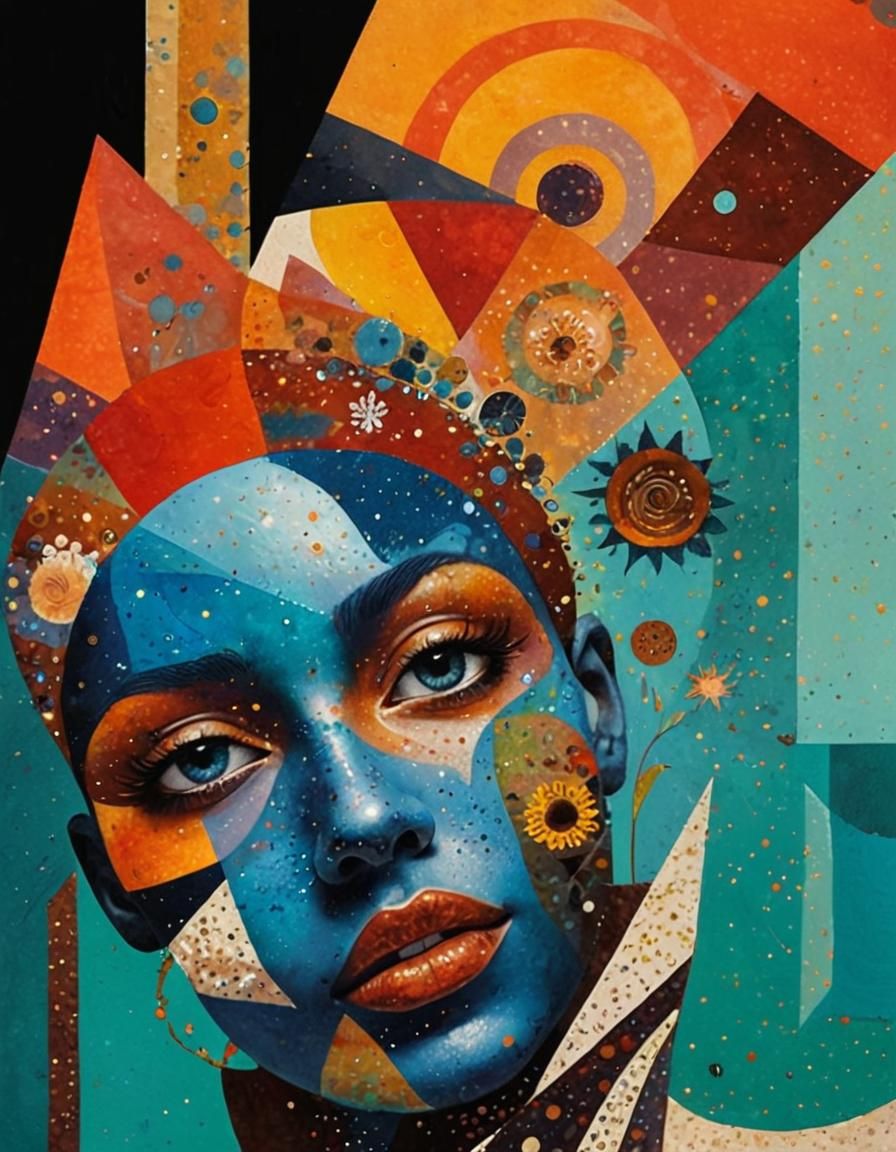 Celestial Woman in Pointillist Botanical Dreamscape