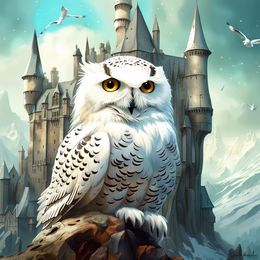 Majestic Snowy Owl Portrait in Fantasycore Style