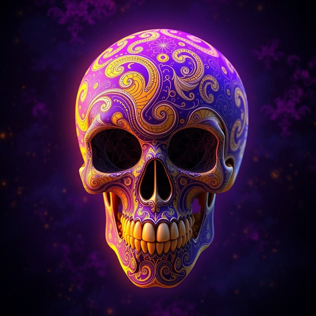 Hyper-Realistic Dark Fantasy Skull in Vibrant Astral Cosmic...