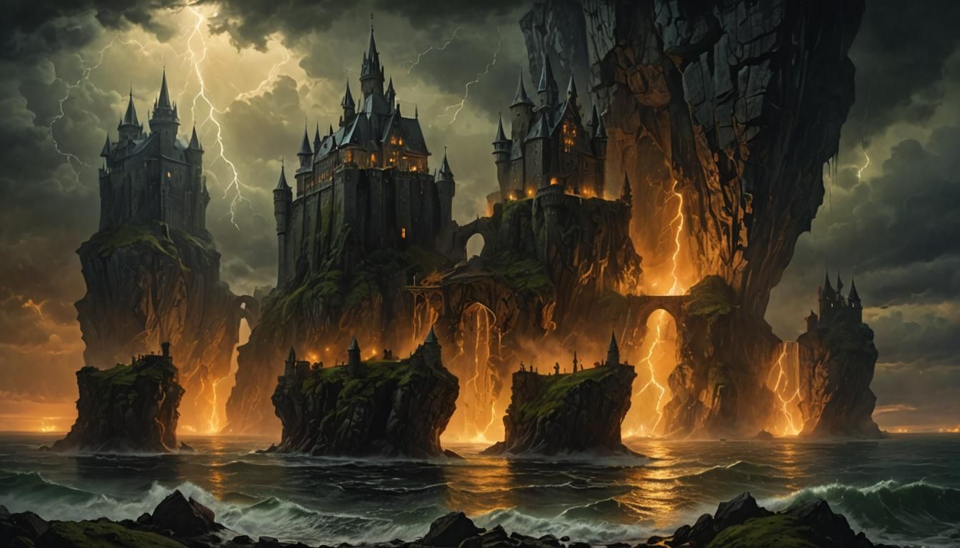 Grotesque Gothic Castle in Dark Fantasy Style