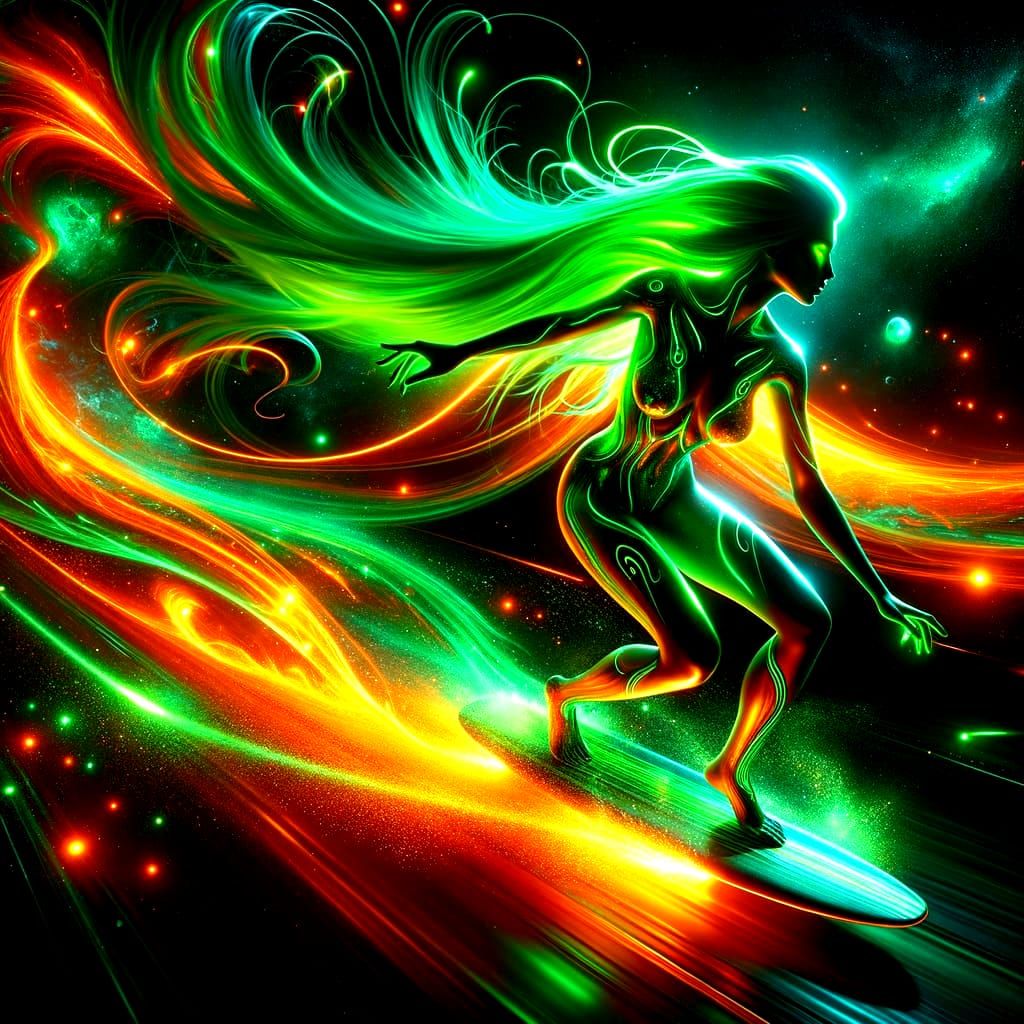 Neon Martian Surfer in Sci-Fi Nebula