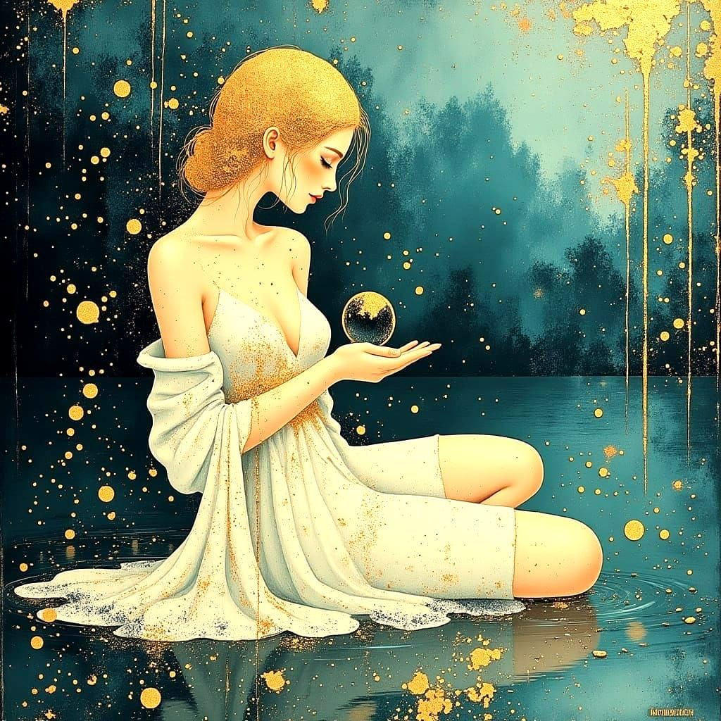 Hyperrealistic Art Nouveau Lady of the Lake with Iridescent ...