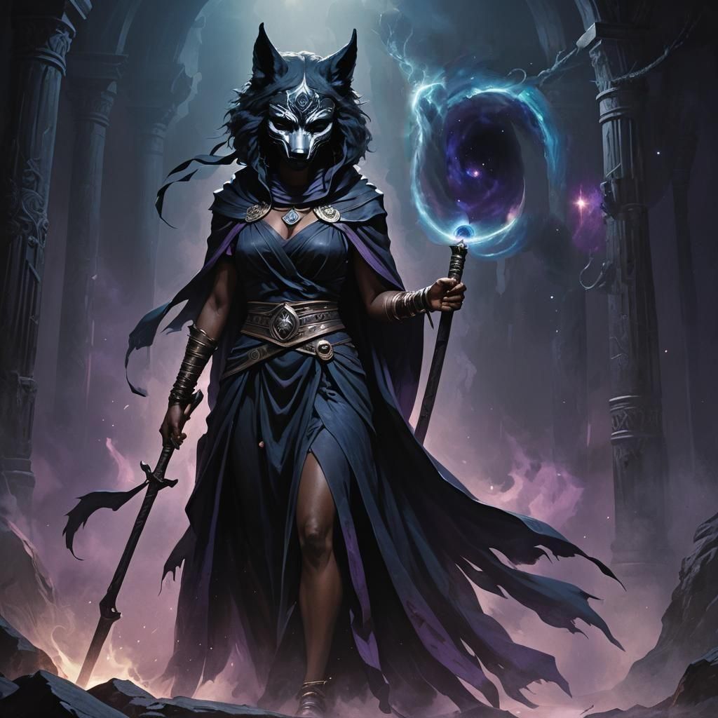 Dark Priestess with Wolf Mask in Fantasy Art