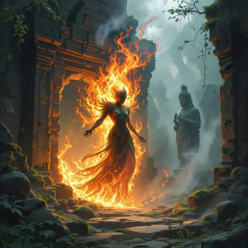Spectral Fire Elemental Emerging From Portal in Overgrown Te...