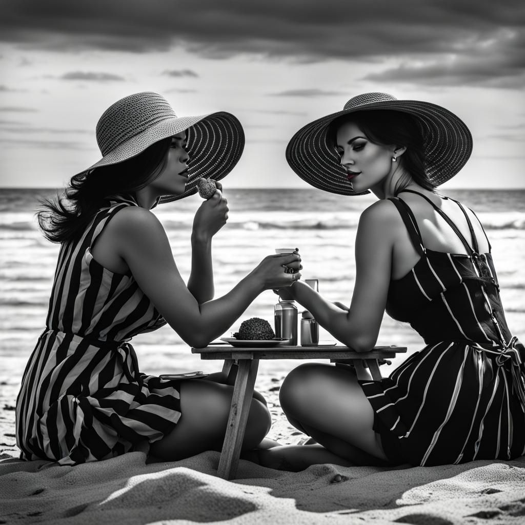 Lesbian Picnic on the Beach in Color Splash Concept