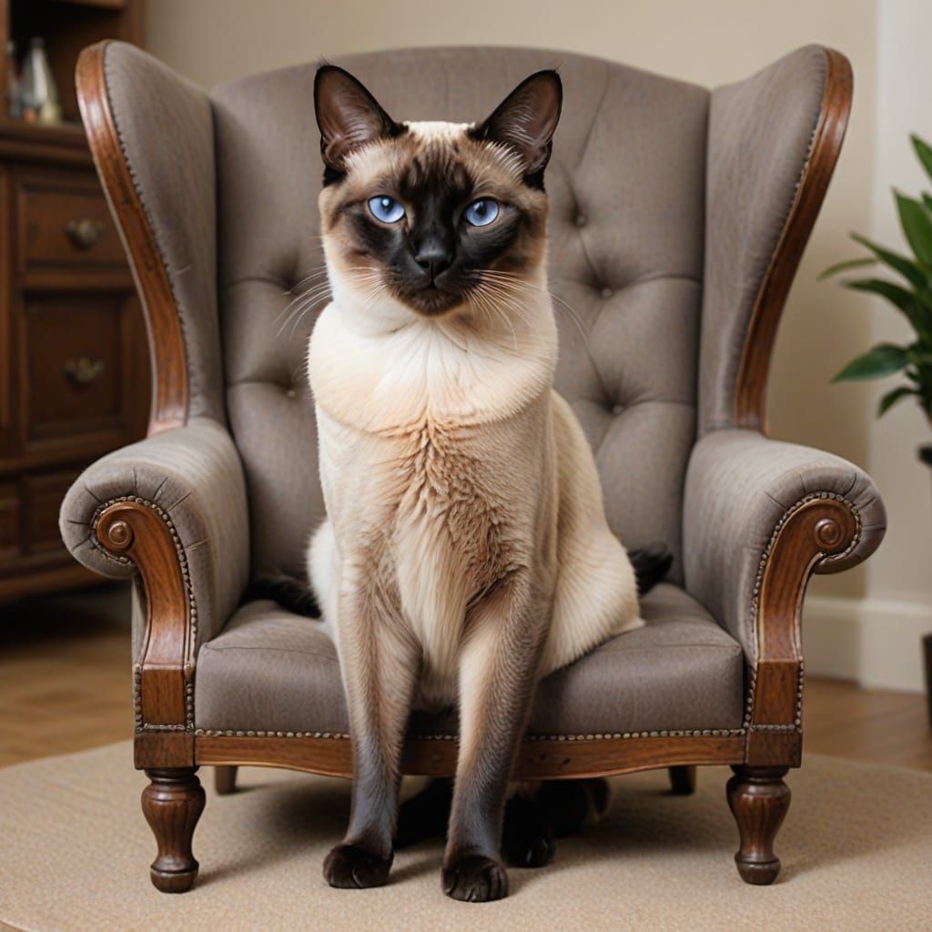 Gigantic Siamese Cat Dominates Armchair