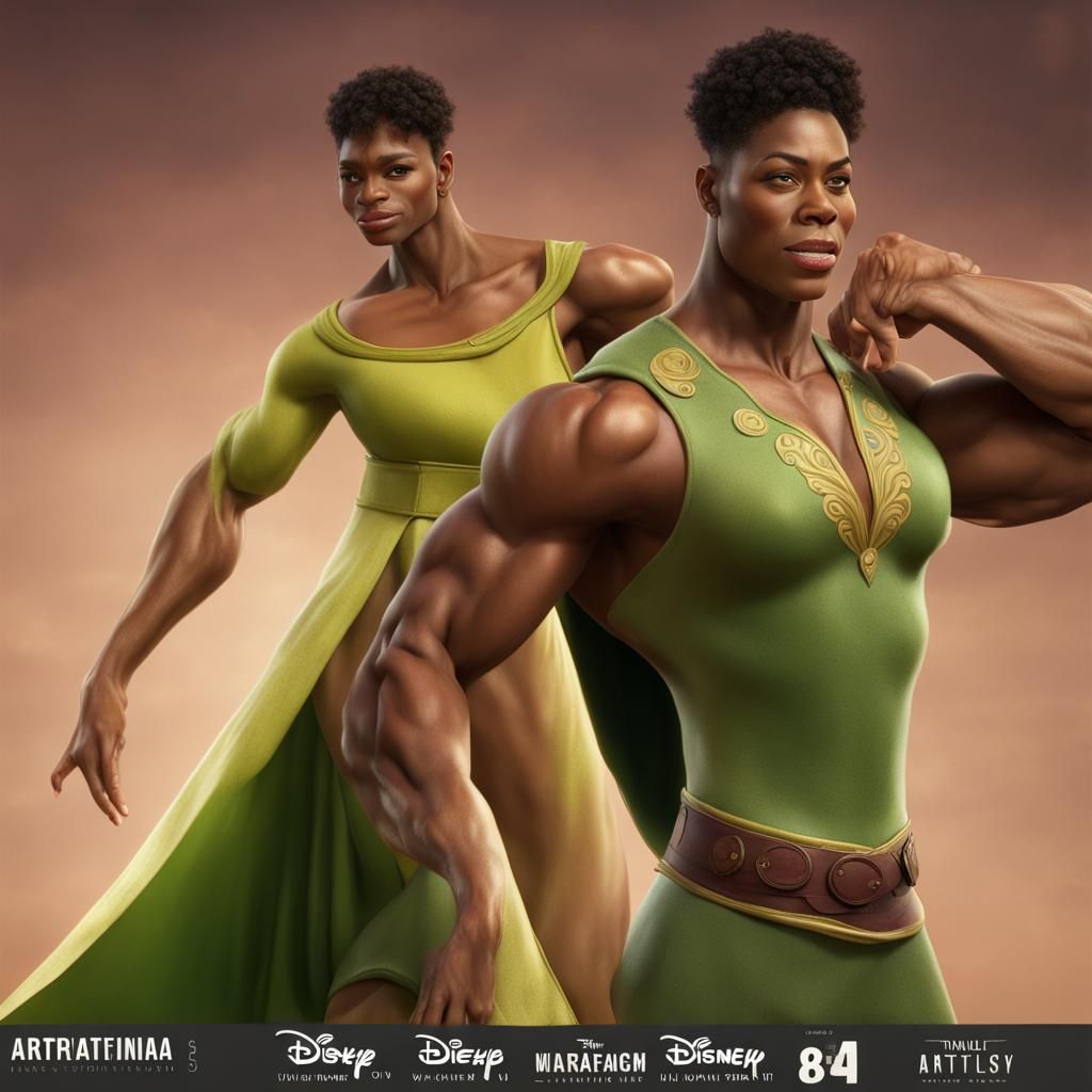Hyperrealistic Muscular Men as Disney's Tiana