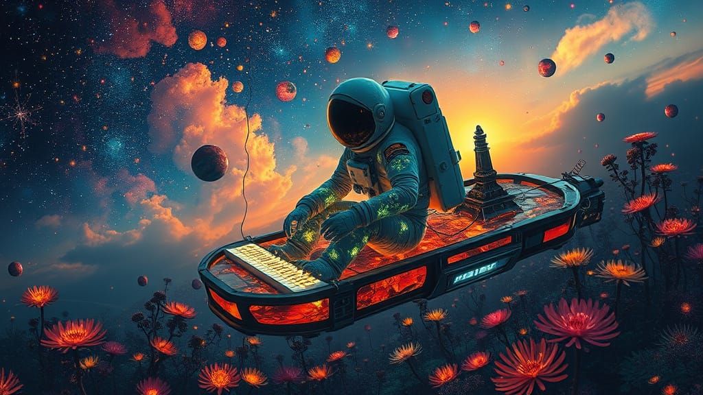 Ethereal Astronaut in Bioluminescent Nebula