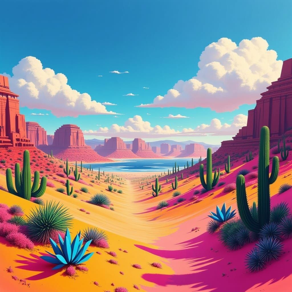 Rainbow Desert Landscape in Dreamy Ethereal Style