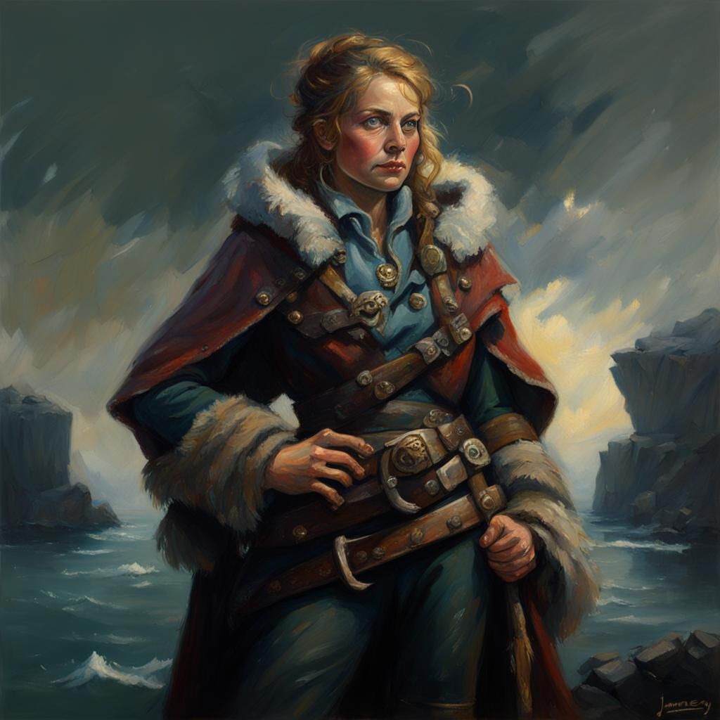 Viking Pirate Girl in Oil Painting Style