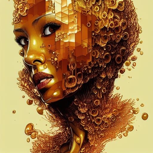 Golden Beehive Goddess Portrait Illustration