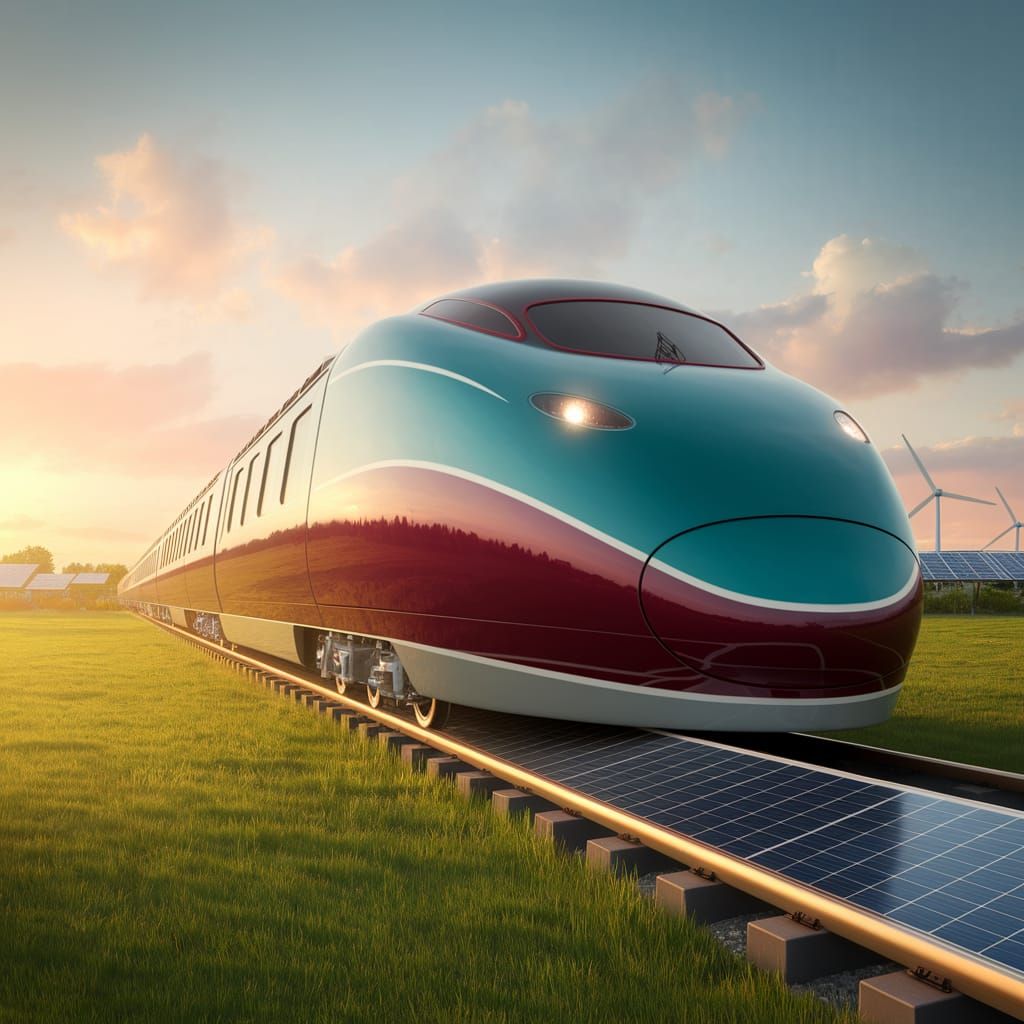 Sleek Solar-Powered Maglev Train Glides Over Lush Meadow at ...