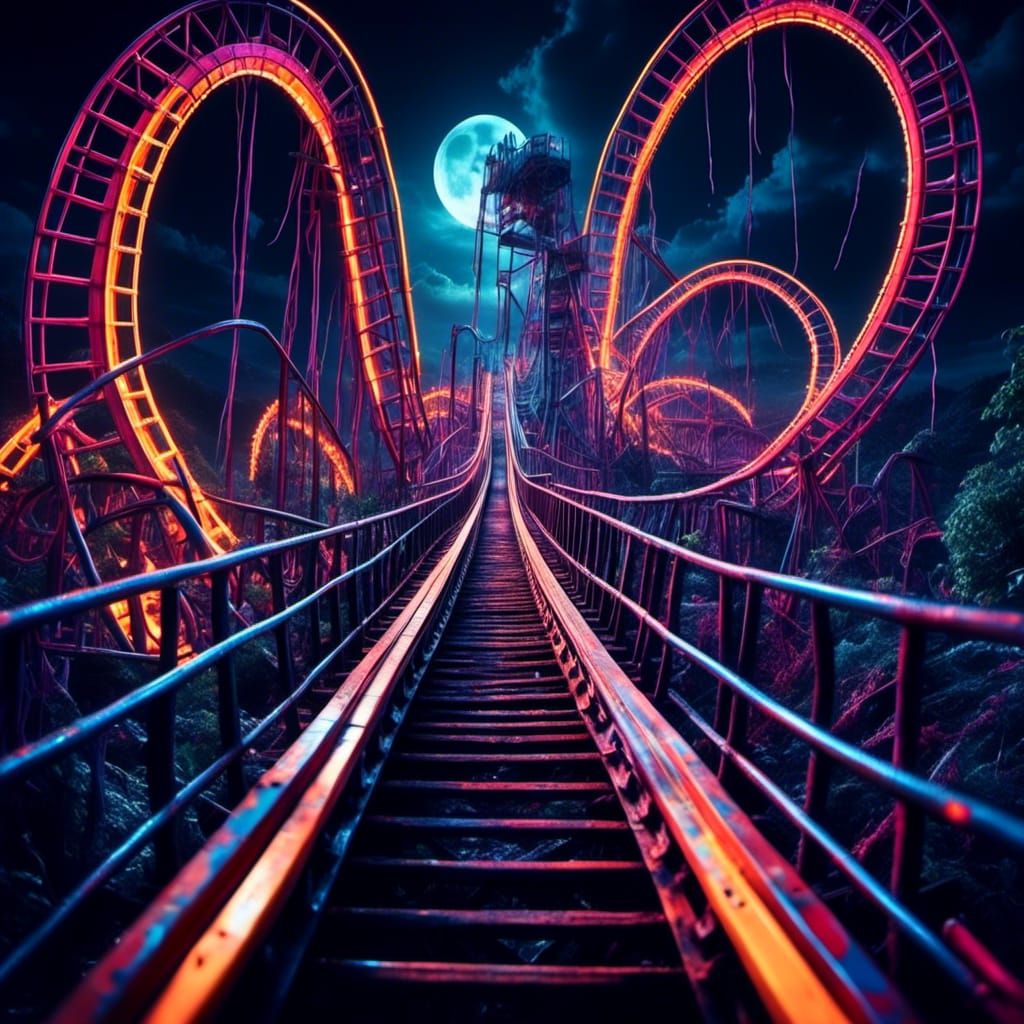 Clowns Ride a Rollercoaster in Super Hyperrealism