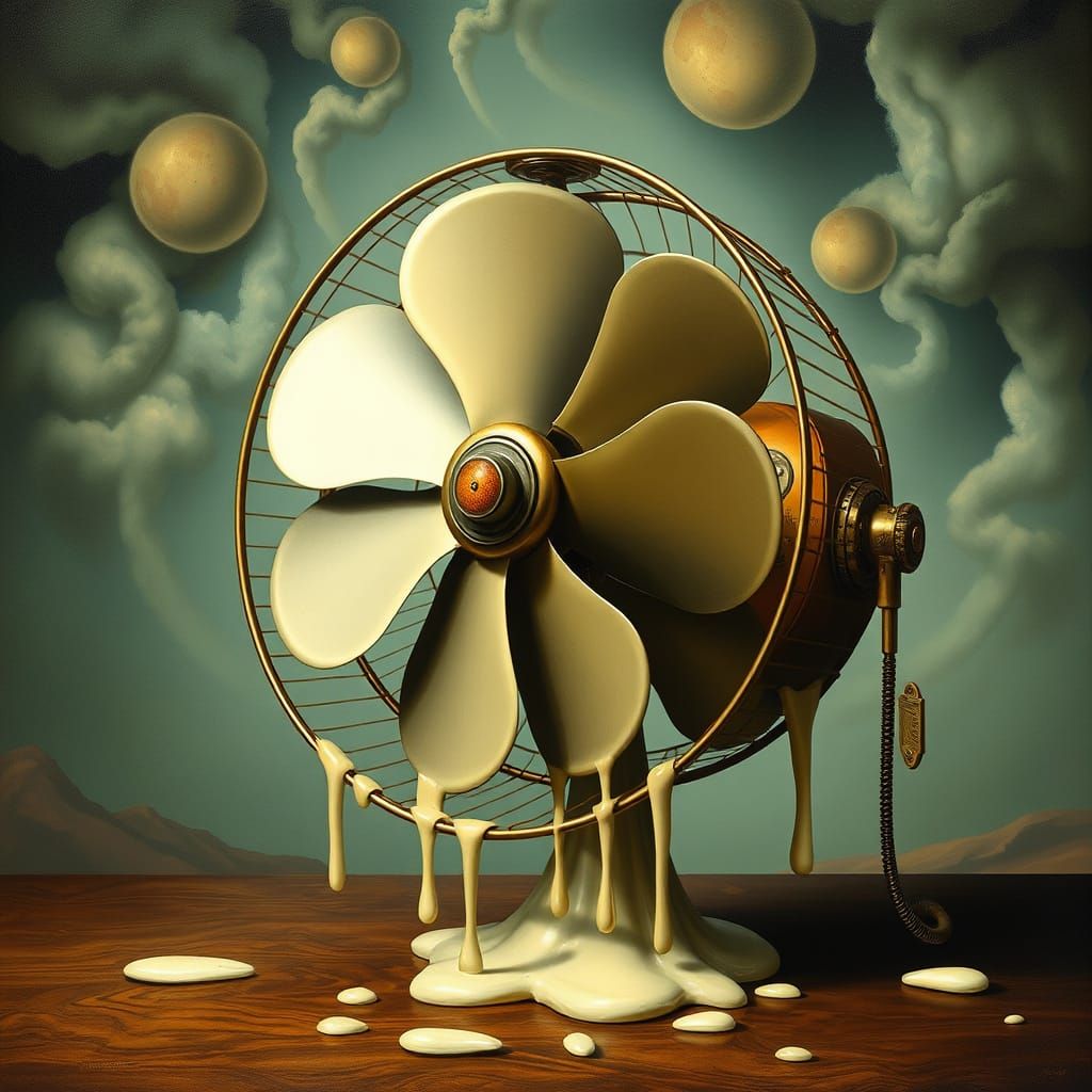 Surreal Melting Fan Machine in Dreamlike Scene